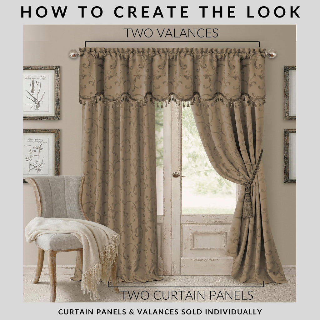 Elrene Home Fashions Mia Jacquard Scroll Blackout Window Curtain, 52'' X 95'' (1 Panel), Taupe