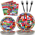 96Pcs International World Flags Party Supplies Country Flag Paper Plates Napkins Travel Trip Around the Globe Party Decorations 