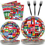 96Pcs International World Flags Party Supplies Country Flag Paper Plates Napkins Travel Trip Around the Globe Party Decorations 