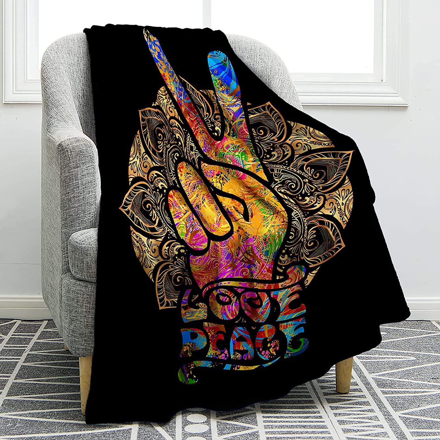 Jekeno Peace Sign Blanket Hippie Gifts For Dad Women Kids Girls Birthday Father'S Day Home Bedroom Living Room Decor Soft Cozy L