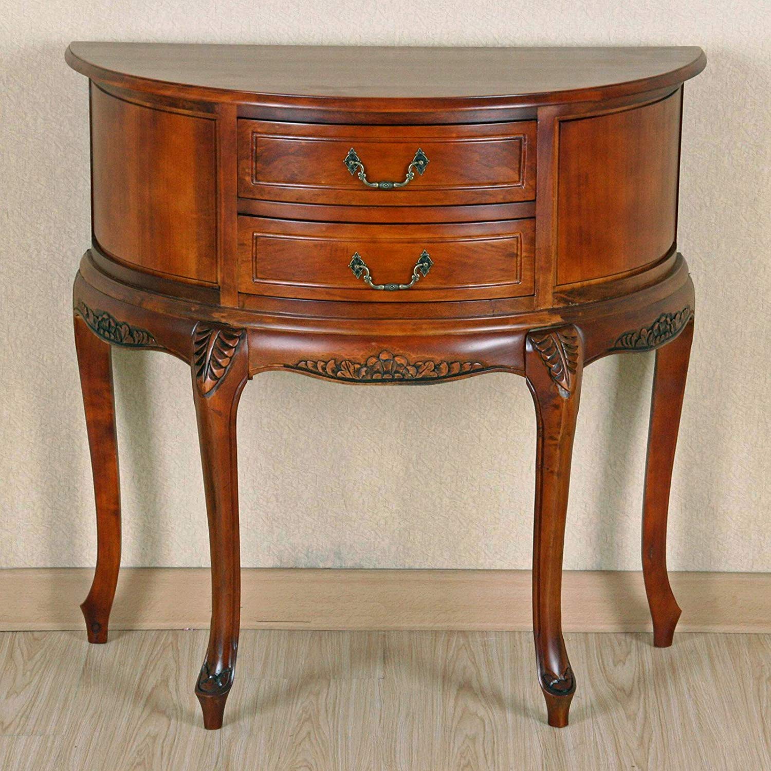 International Caravan Furniture Piece Half Moon Wood Wall Table With Two Drawers
