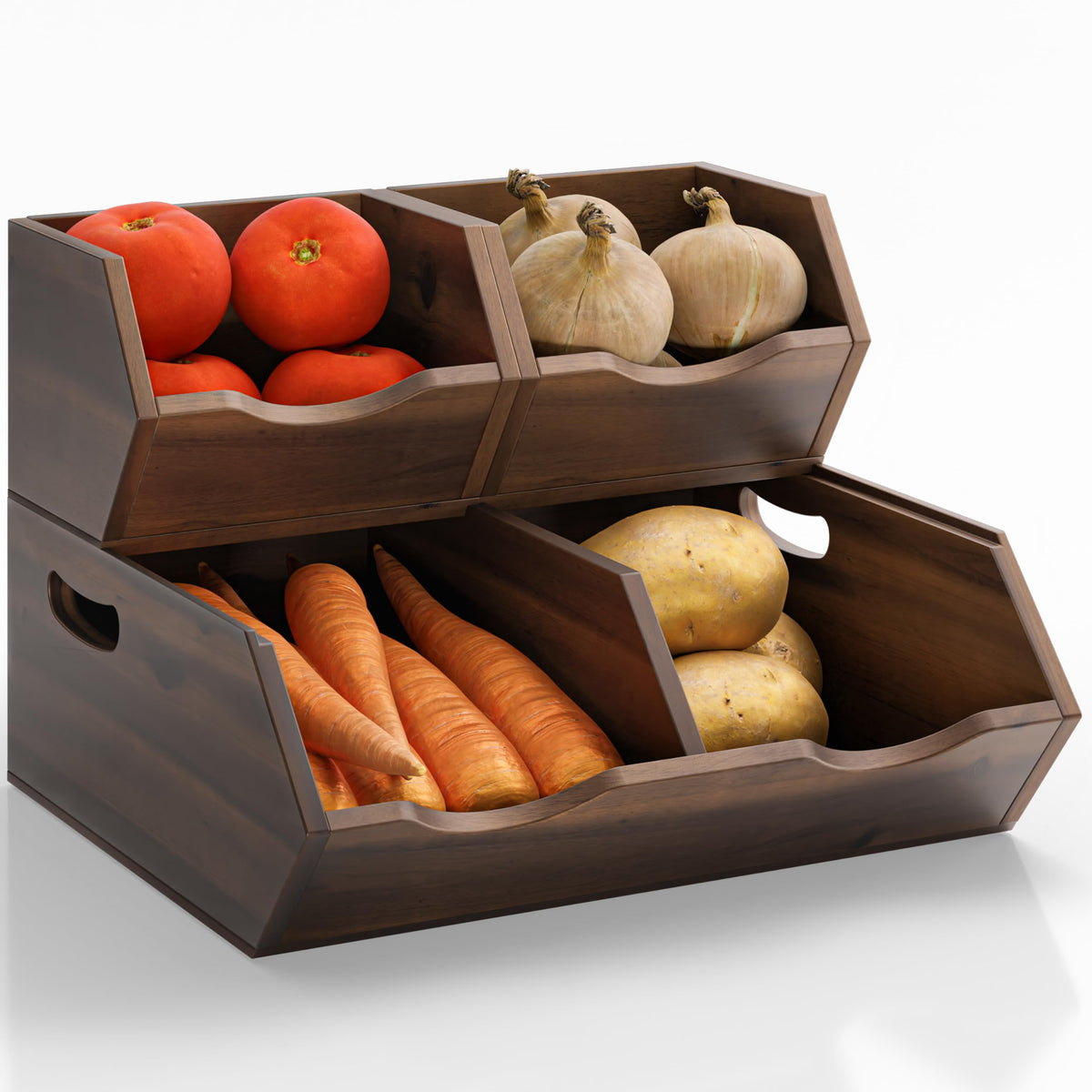 HOLANA Acacia Wood Potato & Onion Storage Bin, Stackable (Patent Pending)