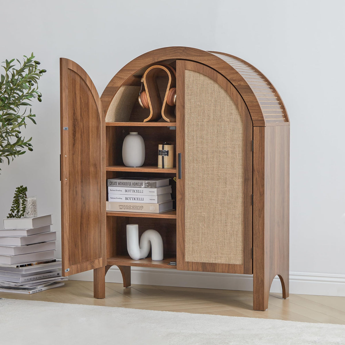 Freestanding Arched Bookcase, Modern 3-Tier Open Bookshelf, Low Short Bookshelf With Adjustable Shelves, Arched Storage Display