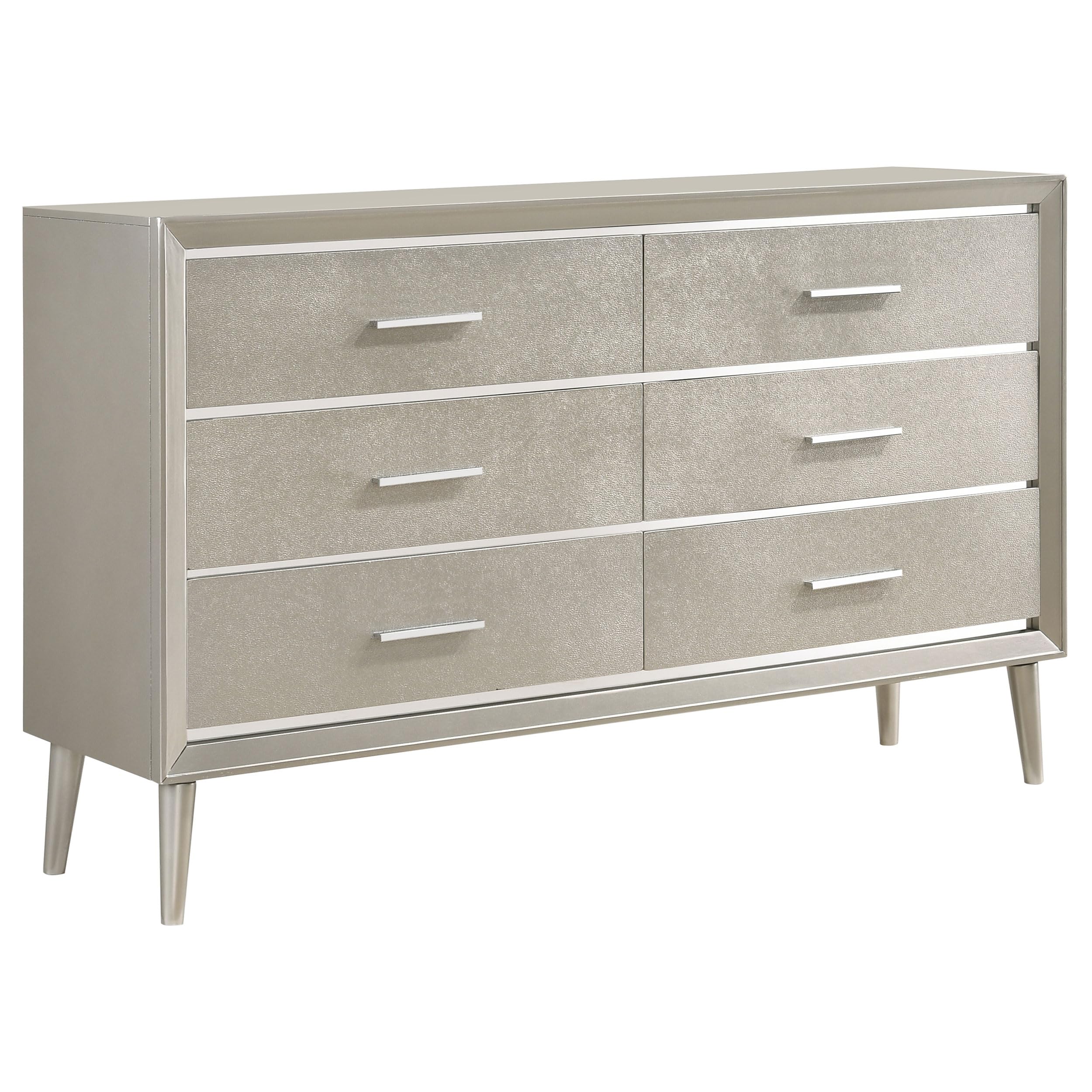 Coaster Home Furnishings Ramon Modern Classic 59-inch 6-Drawer Bedroom Dresser Clothing Storage Cabinet Wide Chest of Drawers Organizer Unit Metallic Sterling 222703