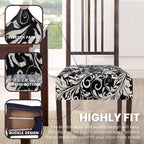 Searchi Stretch Dining Chair Seat Covers Set Of 4, Soft Removable Washable Seat Covers For Dining Chairs, Dining Room Seat Cover Slipcover Protector (Rear-Covered, Black Flower)