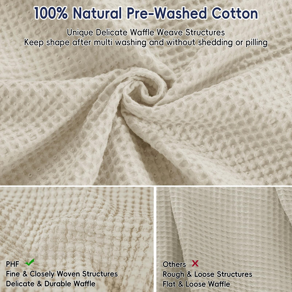 Phf 100% Cotton Waffle Weave Blanket Queen Size 90'X90' - Lightweight Cozy Washed Soft Breathable Throw - Great Layer For Couch Bed Sofa - Elegant Aesthetic Home Decoration Gift-Linen