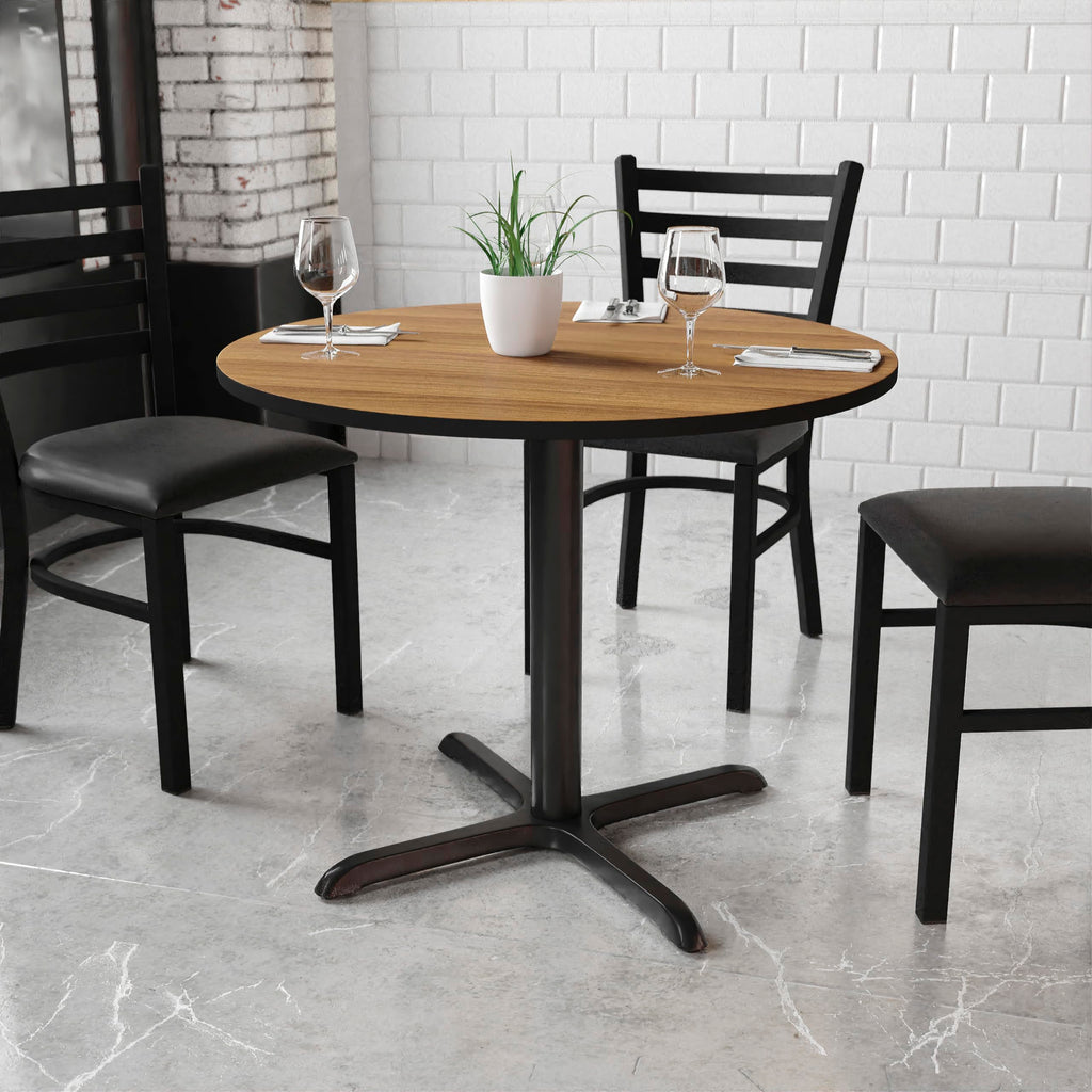 Flash Furniture Graniss 36'' Round Walnut Laminate Table Top with 30'' x 30'' Table Height Base
