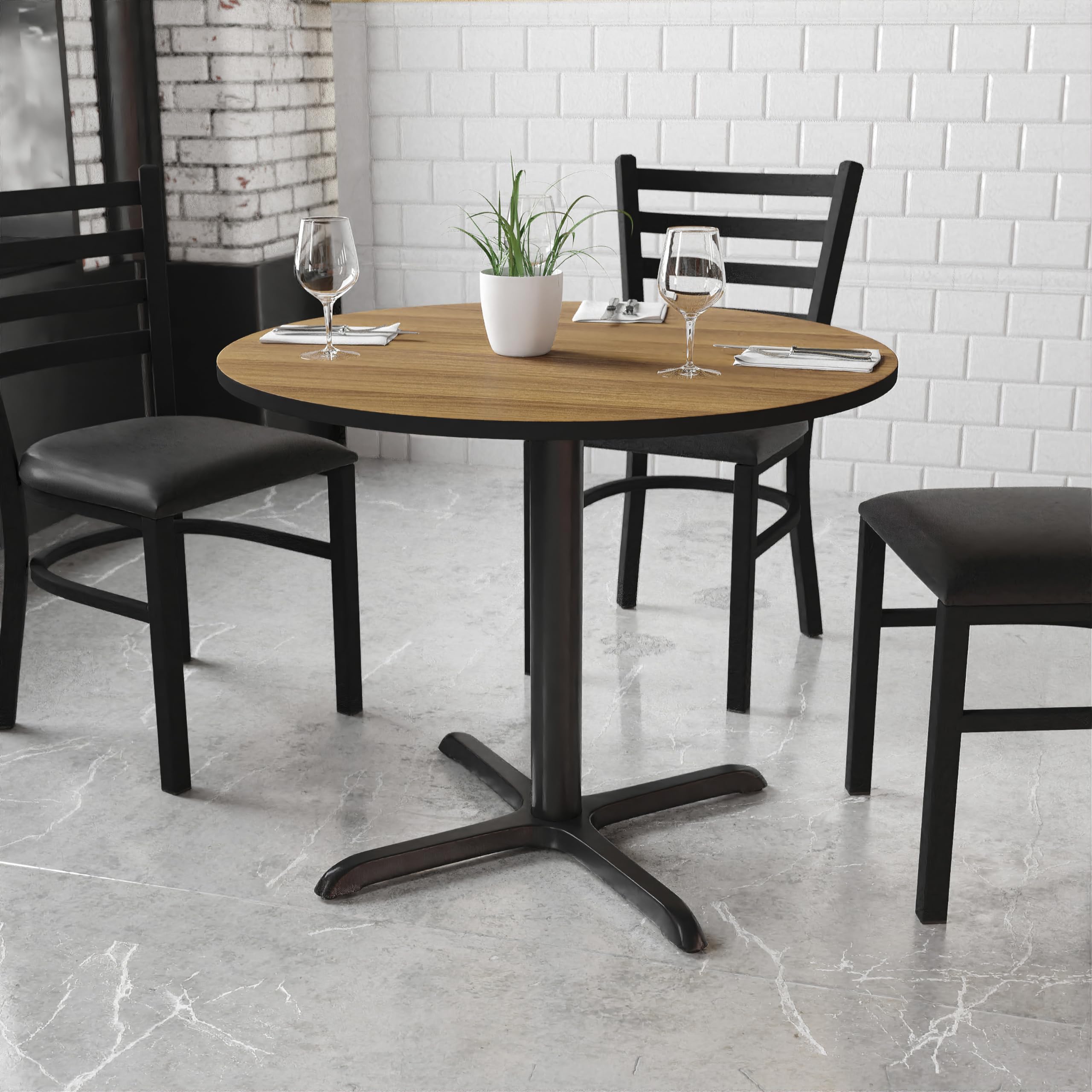 Flash Furniture Graniss 36'' Round Walnut Laminate Table Top with 30'' x 30'' Table Height Base