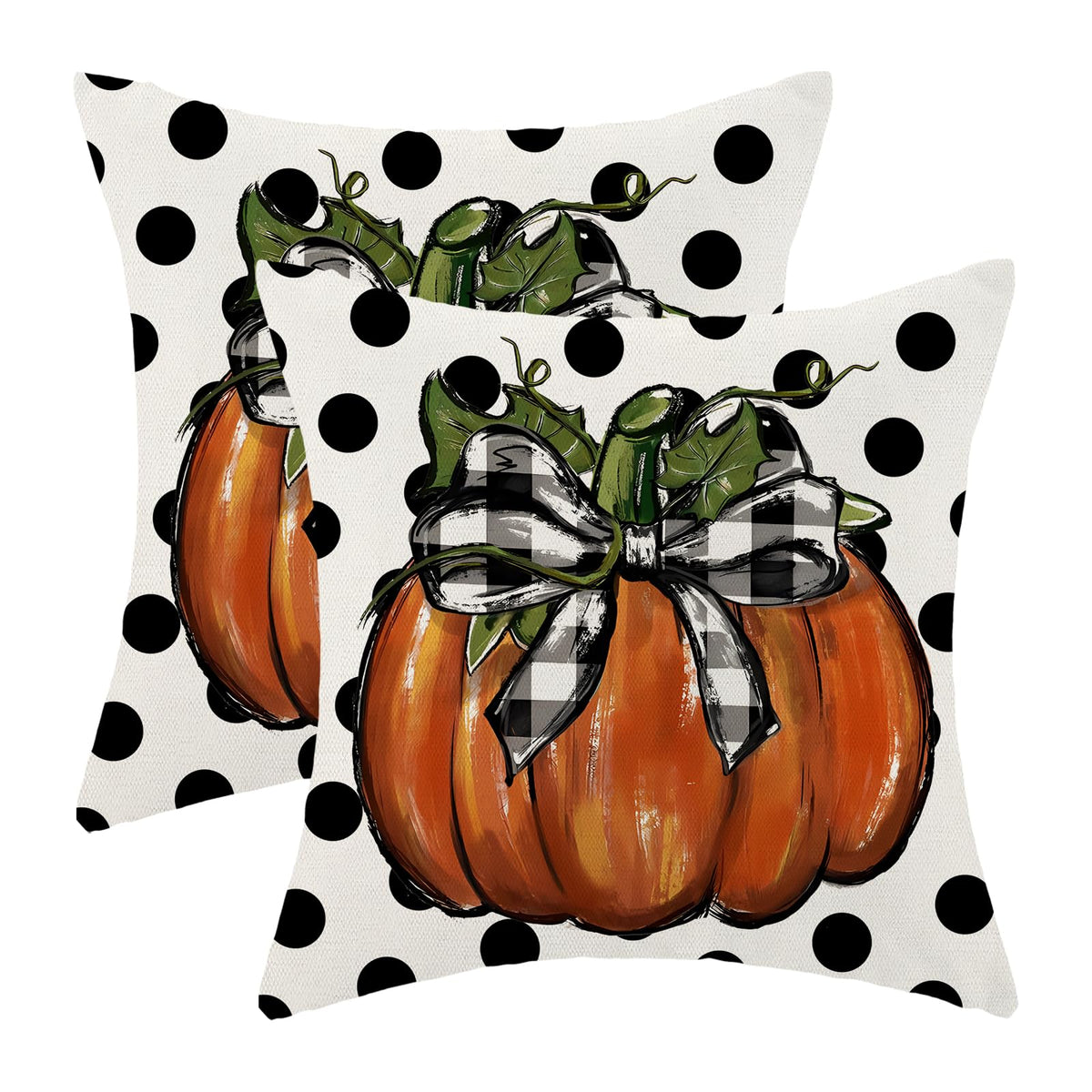 Gohdiwh Fall Pillow Covers 18X18 Set Of 2, Polka Dots Orange Pumpkin Pattern Decorative Throw Pillows Linen Autumn Thanksgiving