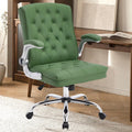 Modern Leather Office Chair, Mid-Back Ergonomic Executive Desk Chair With Flip Up Arm, Mid Century Swivel Task Chair, Rocking Co