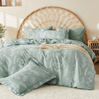 MUXHOMO Bed in a Bag Queen 7 Pieces, Sage Green Queen Comforter Set Reversible Botanical Flowers Design, Ultra Soft & Breathable