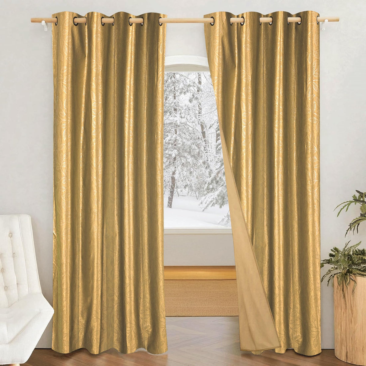 Amazon Brand  Solimo Polyester Long Crush Emboss Long Door Curtains (Pack of 2, 9 Feet, Gold), Long Crush Emboss, Blackout, Gro