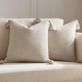 Meekio Set of 2 Light Beige Pillow Covers 18 x 18 inches Neutral Pillow Covers Textured Throw Pillow Covers with Tassels for Neu