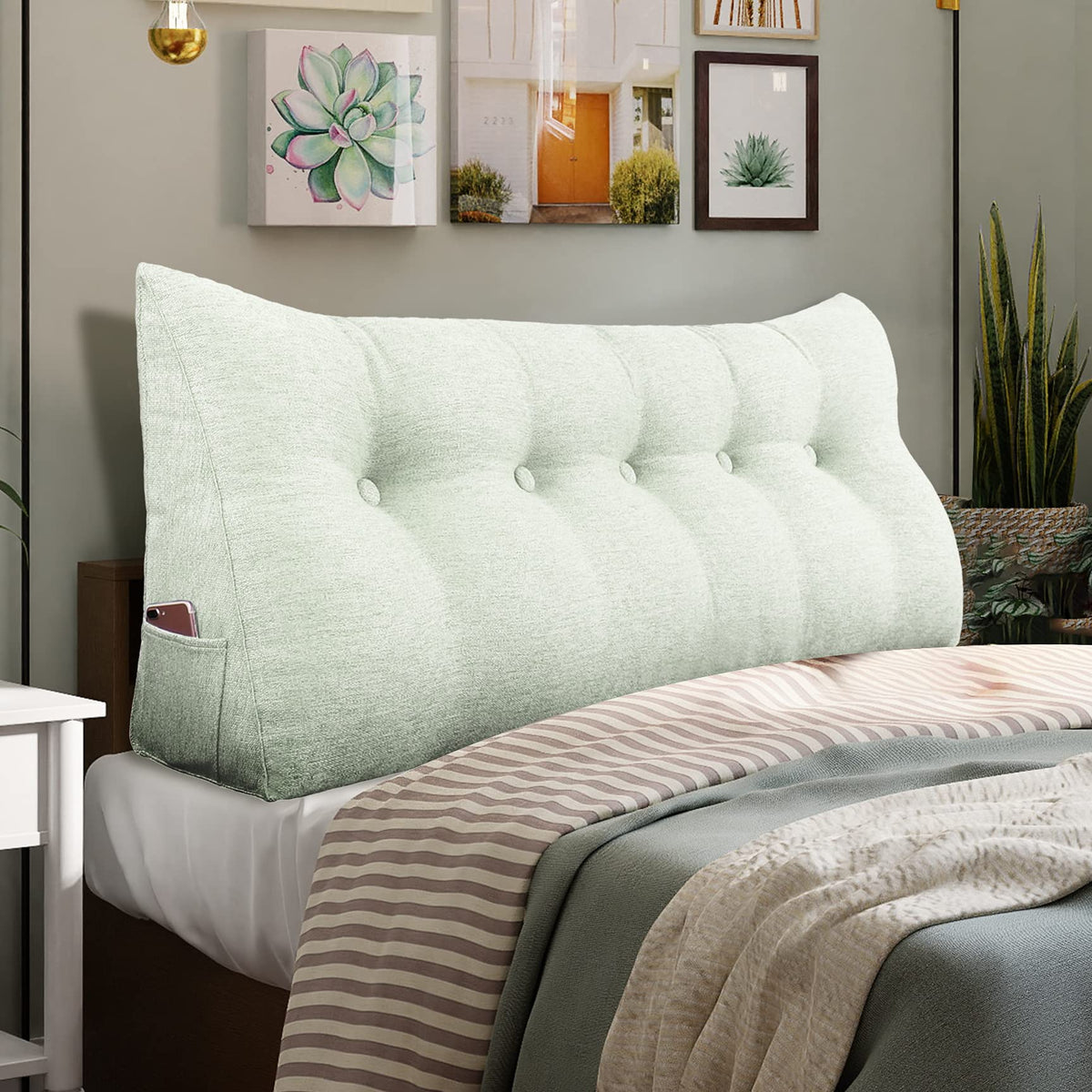 Wowmax Headboard Pillow For Full Size Bed, Multifunctional Upholstered Headboard Pillows, Portable Dorm Room Head Boards No Need