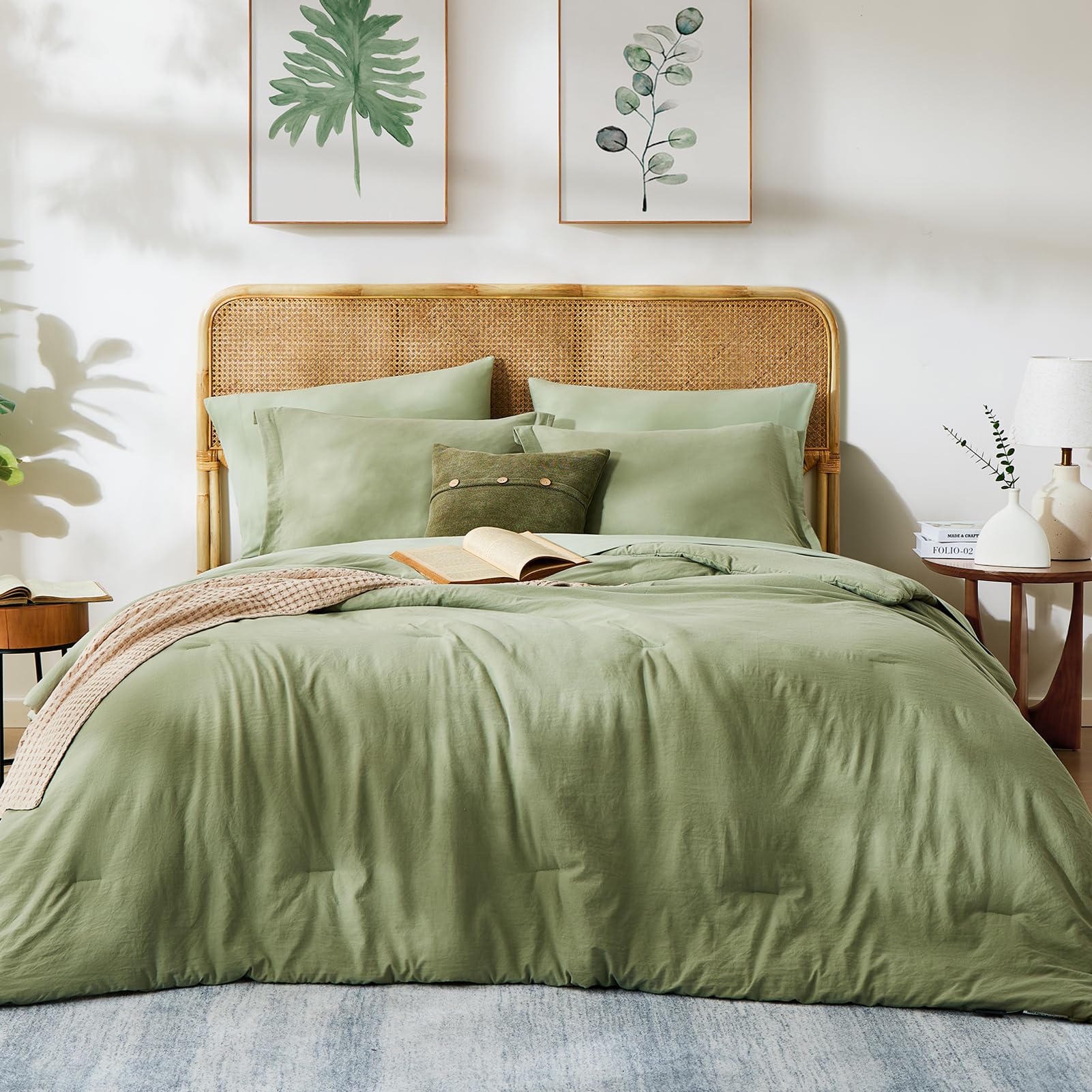 Wrensonge Sage Green King Comforter Set, 7 Pieces Soft Microfiber King Size Comforter With Fitted Sheet, Flat Sheet, 2 Pillow Sh