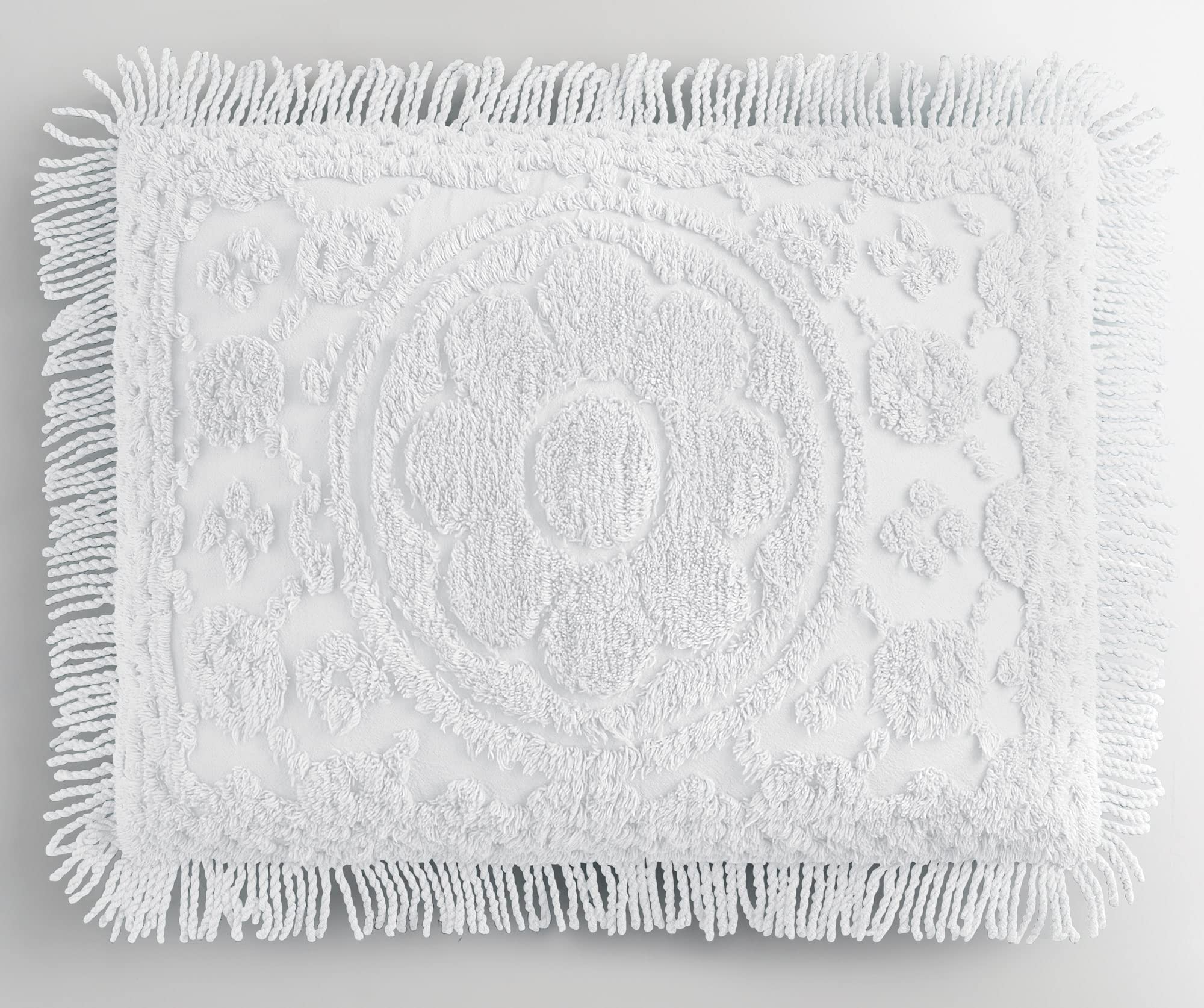 Montgomery Ward White Sham, 100% Cotton, Soft And Cozy Floral Design With Fringe, Tufted Decorative Pillow Cover (White, Standar