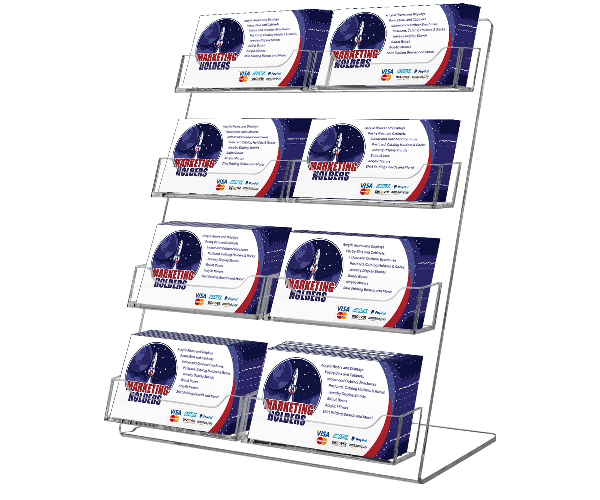 Marketing Holders Business Cards Holder 8 Pockets For 3.5' X 2' Contact Info Cards Slant Back Clear Plastic Countertop Display