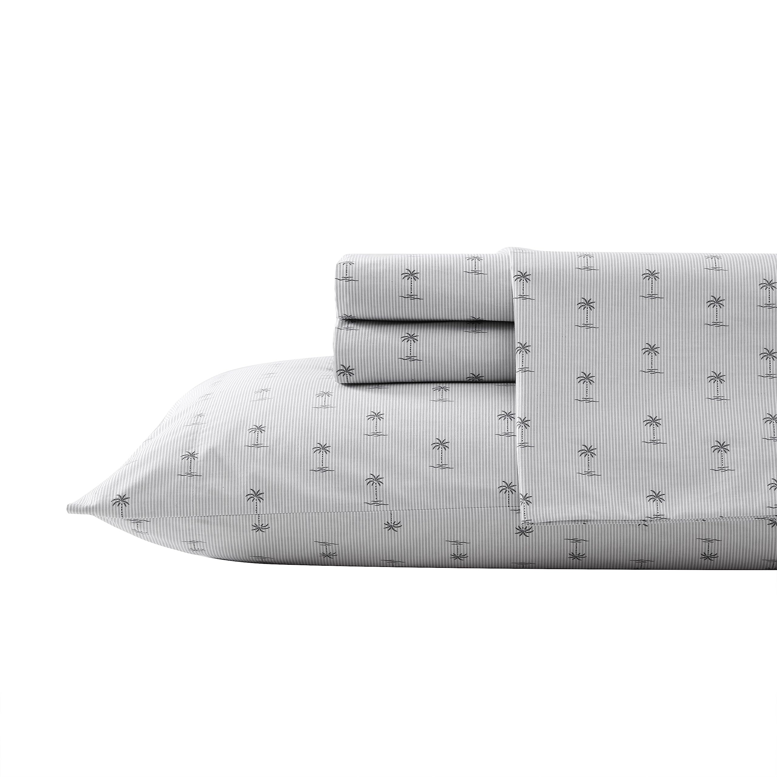 Tommy Bahama - Queen Sheet Set, Cotton Percale Bedding Set, Crisp & Cool, Stylish Bedding Set (Kew Palms Grey, Queen)