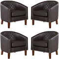 Prilinex Comfy Barrel Accent Chair Set Of 4 - Faux Leather Living Room Chair Club Chair With Cushion, Diamond Grid Backrest & Na