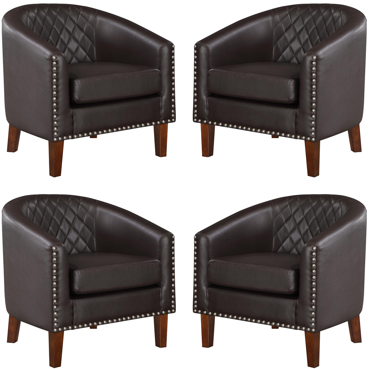 Prilinex Comfy Barrel Accent Chair Set Of 4 - Faux Leather Living Room Chair Club Chair With Cushion, Diamond Grid Backrest & Na