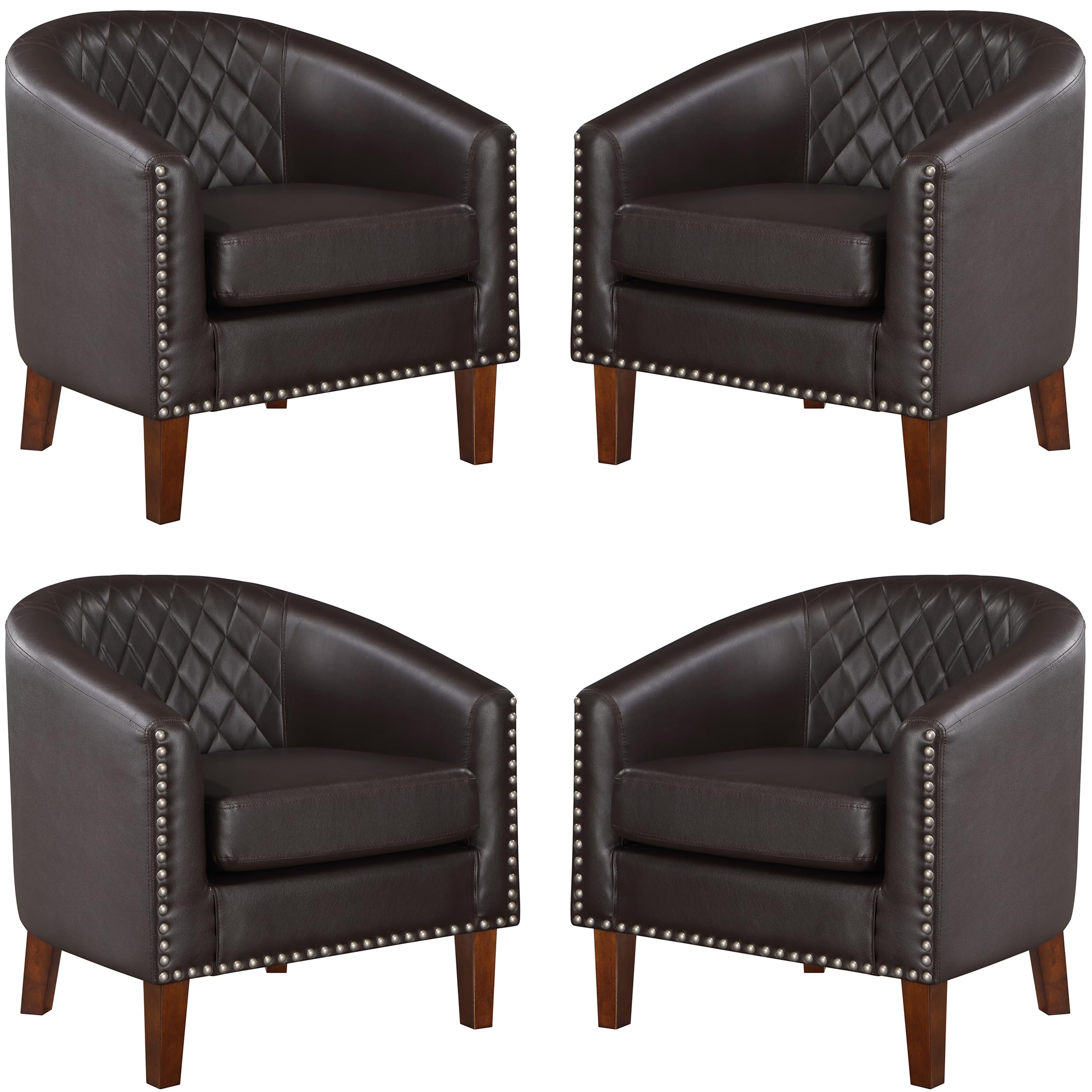 Prilinex Comfy Barrel Accent Chair Set Of 4 - Faux Leather Living Room Chair Club Chair With Cushion, Diamond Grid Backrest & Na