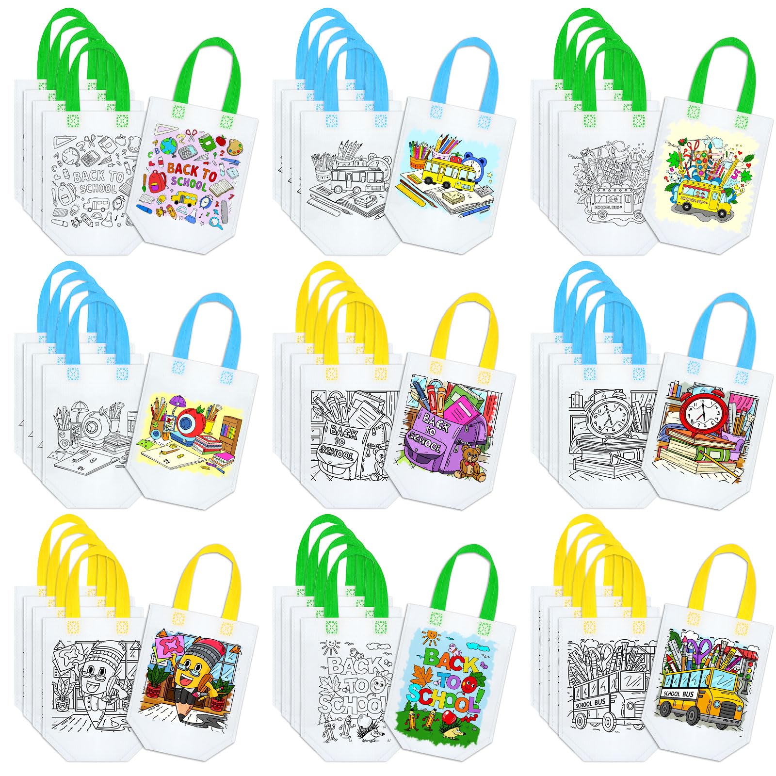 Kacctyen 45 Pcs Back to School Coloring Goodie Bags Reusable Back to School Art Party Favor Paint Bags for Kids Farmhouse Theme 