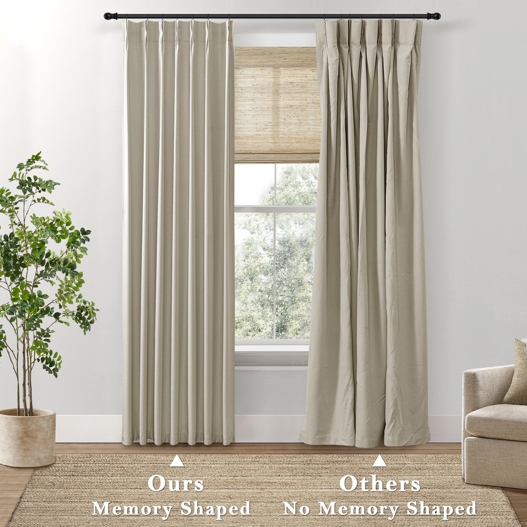 Shineland Pinch Pleated Soundproof Curtains 96 Inches Long 2 Panels Set For Office,Noise Cancelling Reducing Sound Proof Curtains For Window Soundproofing Doorway,Taupe