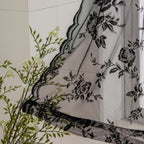Seekright Black Kitchen Curtains 30 Inch Length Rod Pocket Light Filtering Sheer Lace Cafe Curtains 2 Panels Set Modern Floral L