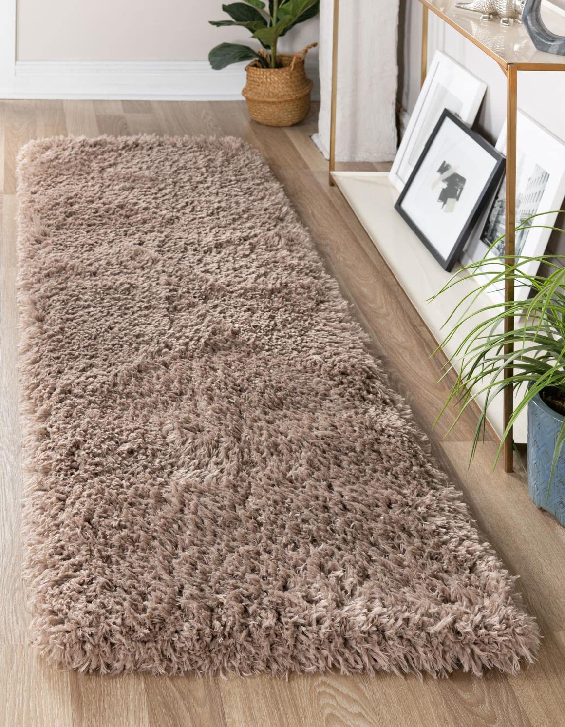 Rugs.com Infinity Collection Solid Shag Area Rug 10 Ft Runner Khaki Shag Rug Perfect for Hallways, Entryways