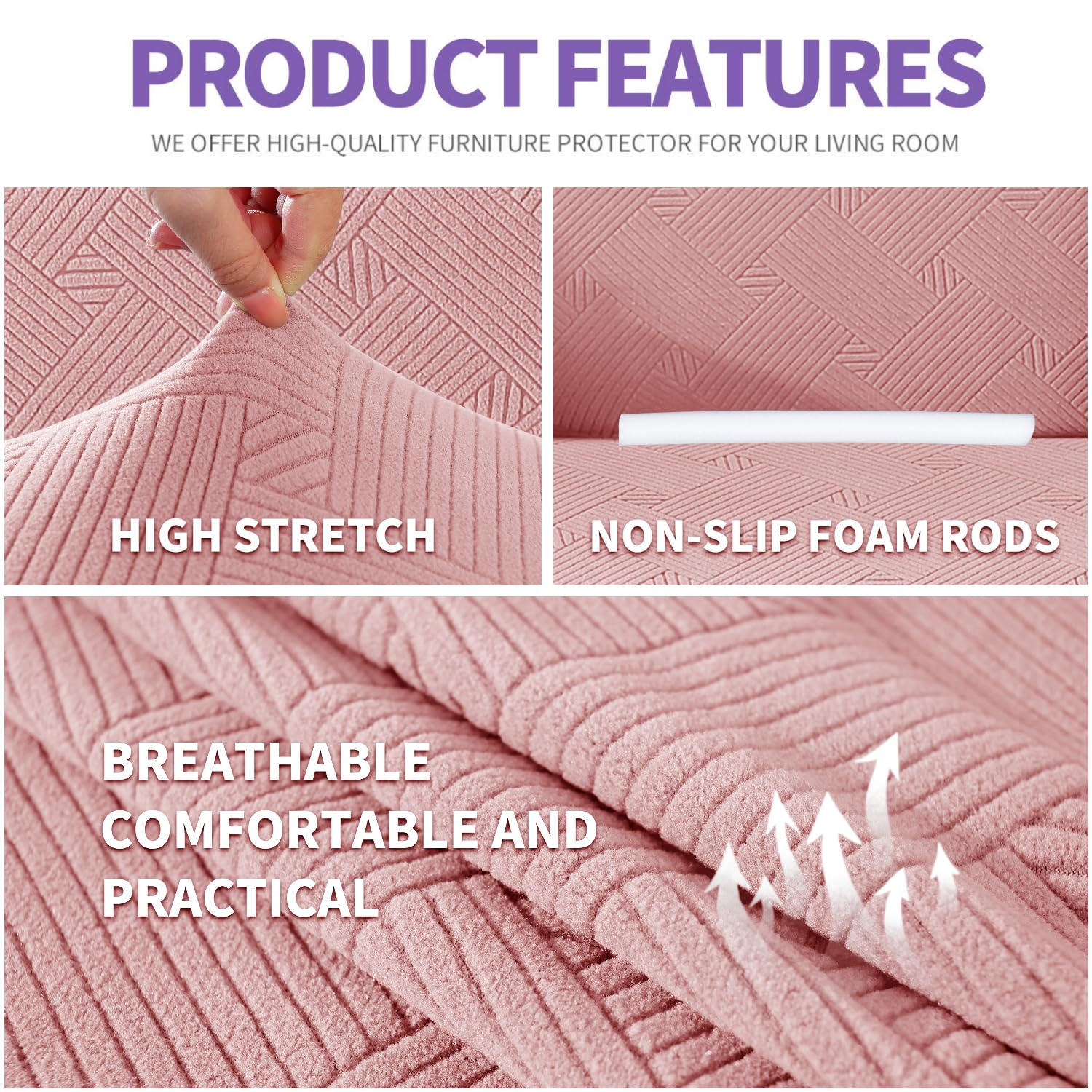 Znsayotx Oversized Super Stretch Couch Cover (91'-110'), New Striped Sofa Covers Comfortable & Durable, Dog Cat Pets Friendly Extra Large Spandex Sofa Slipcovers (Chintz Rose, Xl Sofa)