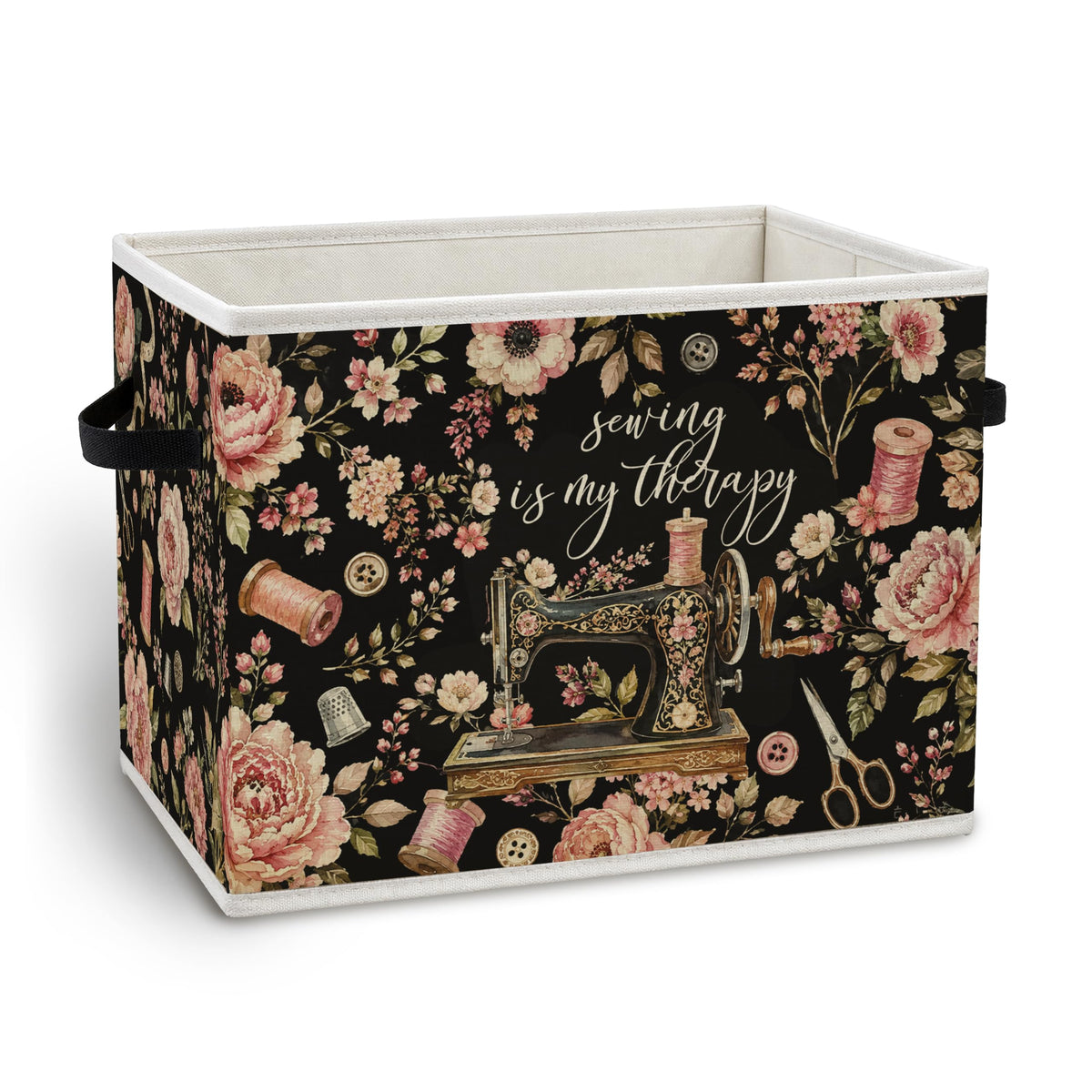 JMICPTUB Pink Floral Sewing Machine Storage Bin Box with Handles
