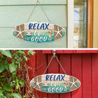Hanging Beach Sign D  Cor, Starfish Wall D  Cor, Beach Plaque For Door With Sea Horse And Scallop, 12 X 4 Inch