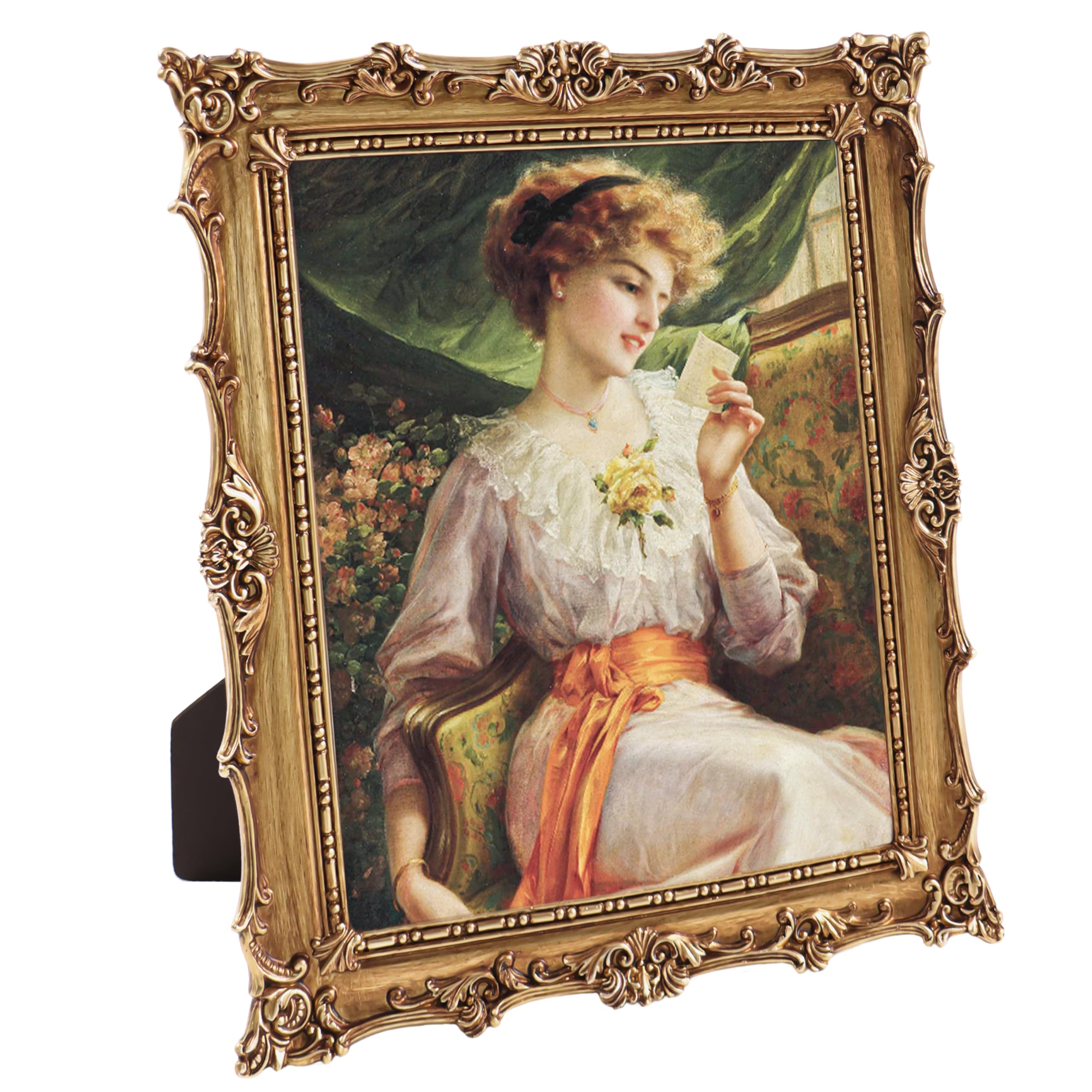 8x10 Vintage Picture Frame, Gold Hand-Crafted Resin Picture Frame with Easel & Hook, Home D  cor for Tabletop Wall Hanging