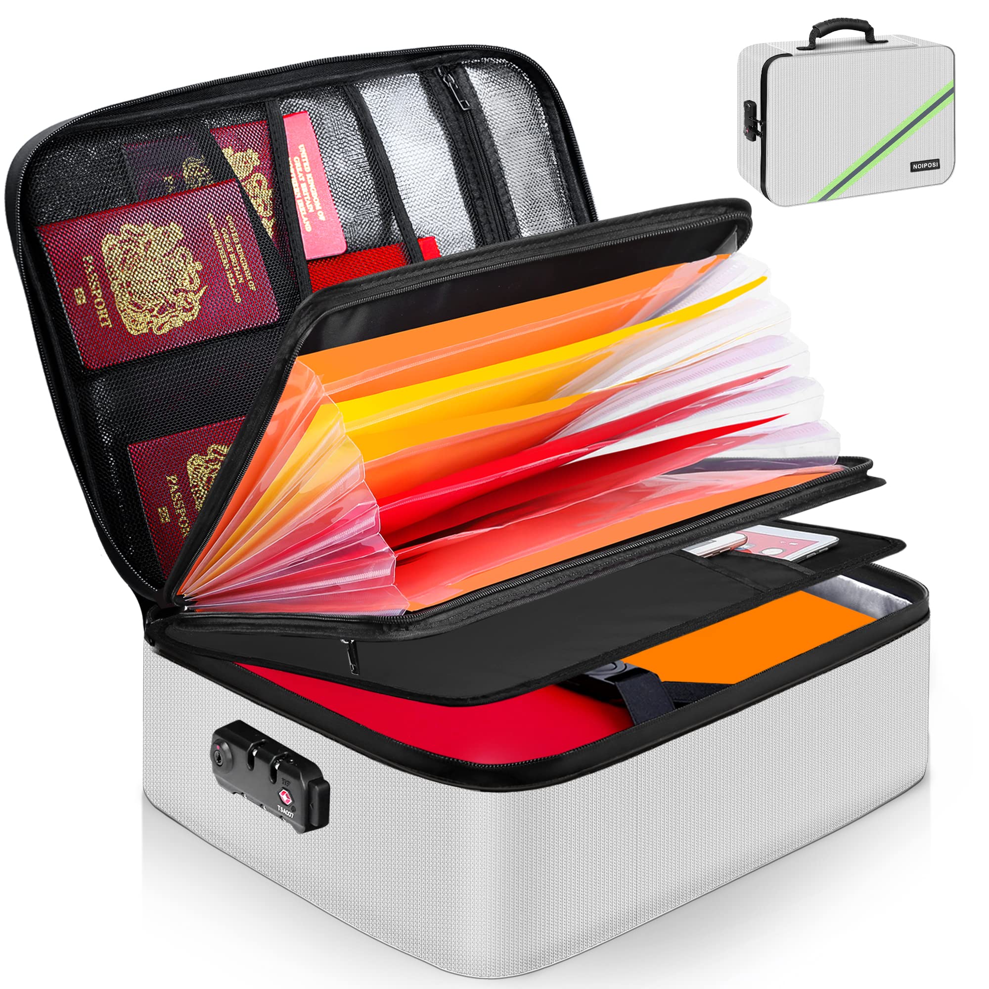 Noiposi Document Organizer With Lock,15.0'X11.0'X4.3' Waterproof And Fireproof Document Box,Portable Home Safe Storage Box Fo