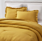 Chezmoi Collection Nora Mustard Yellow Comforter Set Full Size 3-Piece Fluffy Soft Lightweight Bedding Ruffled Edge Trim Stone-W