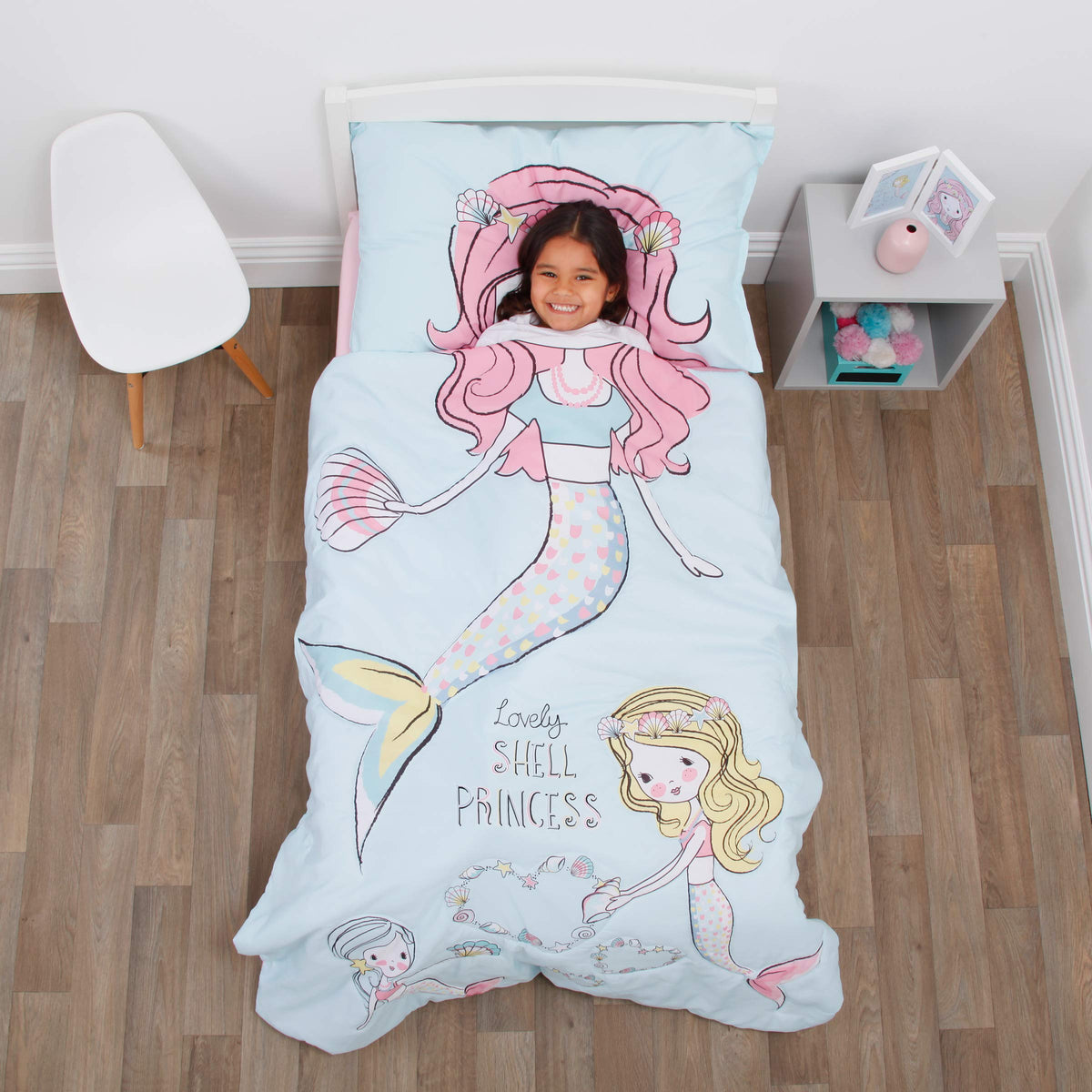 Everything Kids Mermaid 4 Piece Toddler Bed Set - Comforter, Fitted Bottom Sheet, Flat Top Sheet, Standard Size Pillowcase, Aqua