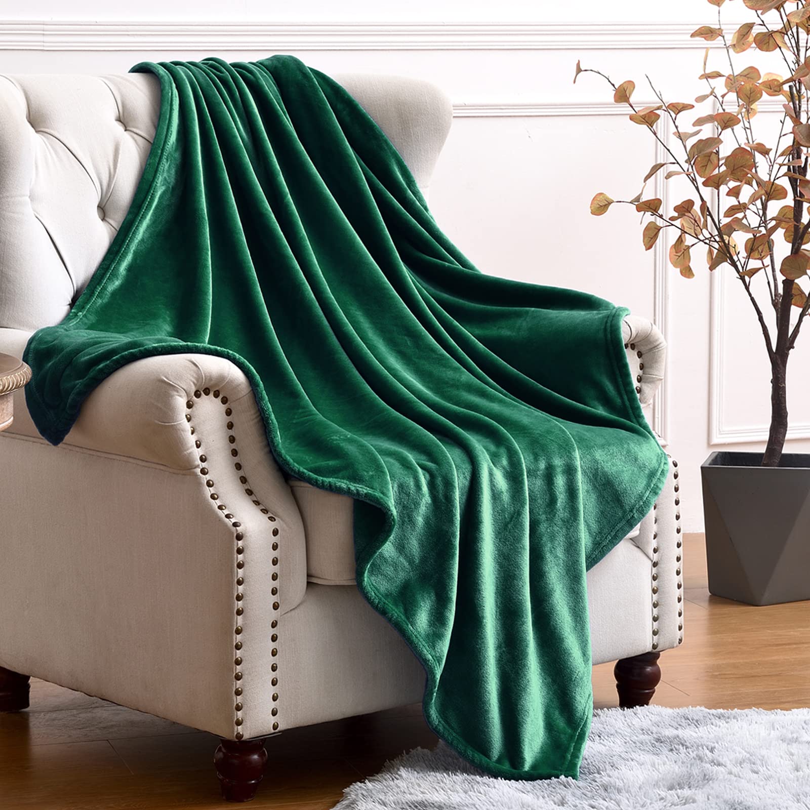 Sochow Flannel Fleece Blanket Twin Size, All Season Lightweight Super Soft Cozy Blanket For Bed Or Couch, Green(60Inch X80')