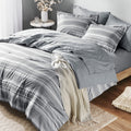 King Size Bed in a Bag, Full Bedding Sets, Modern Farmhouse Grey and White Striped Comforter with Sheets, 7-Piece Complete Bedro