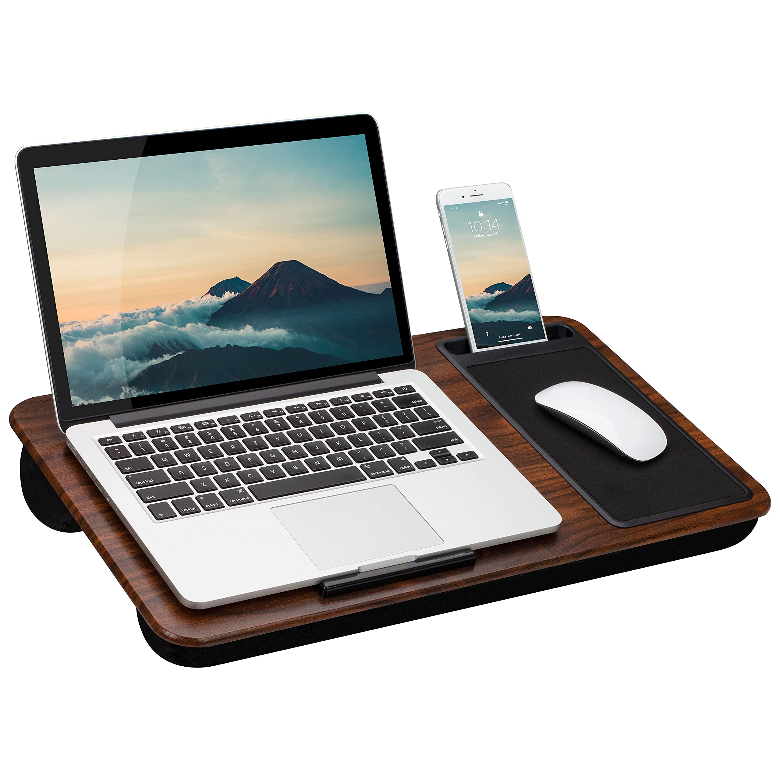 Lapgear Home Office Lap Desk With Device Ledge, Mouse Pad, And Phone Holder - Espresso Woodgrain - Fits Up To 15.6 Inch Laptops