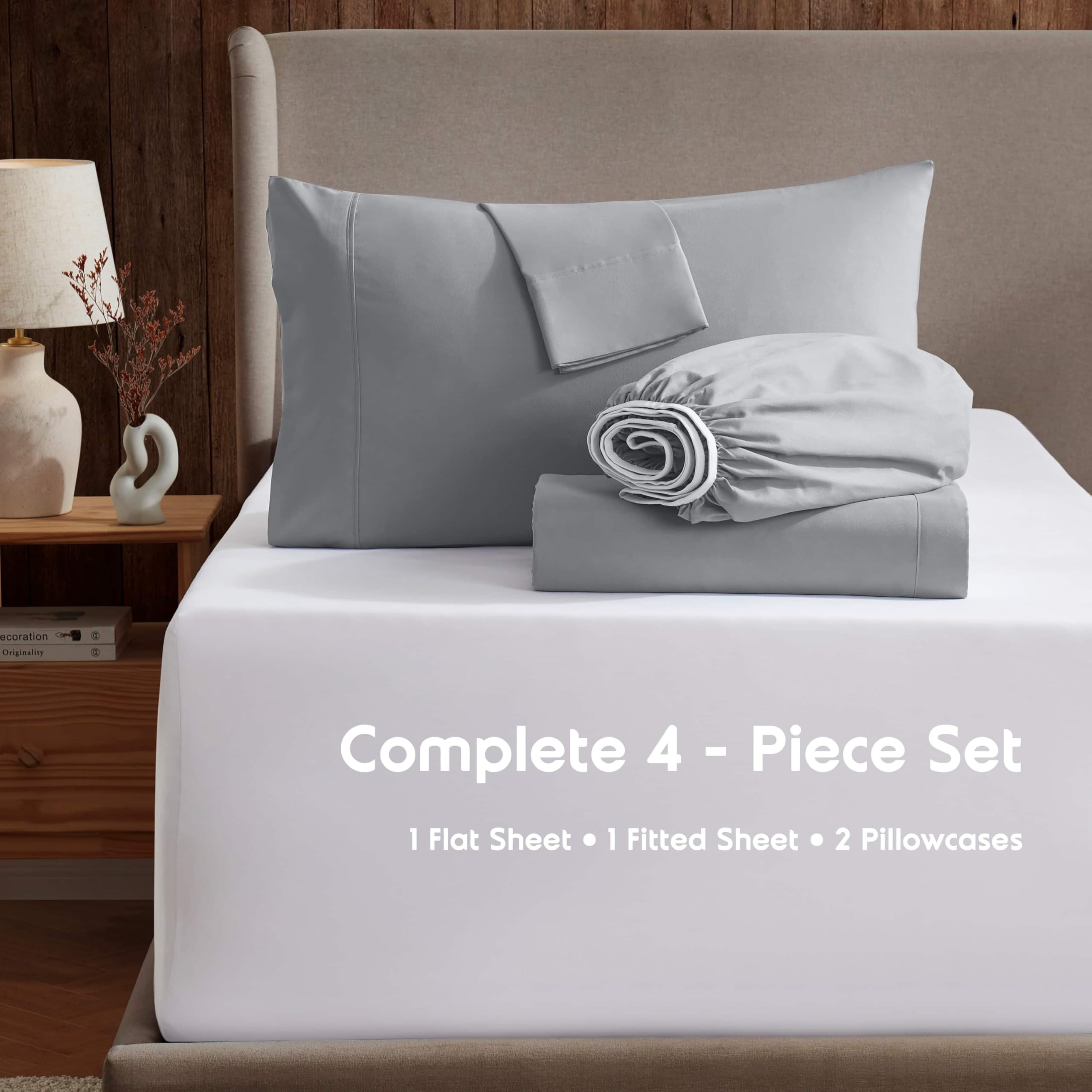 Nestl Full Size Sheet Sets - 4 Piece Full Size Sheets, Deep Pocket, Hotel Luxury, Extra Soft, Breathable And Cooling, Grey Sheets For Full Size Mattress