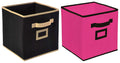 Kuber Industries Non Woven 2 Pieces Small Foldable Storage Organiser Cubes/Boxes (Black & Pink)  Ctgtc35166