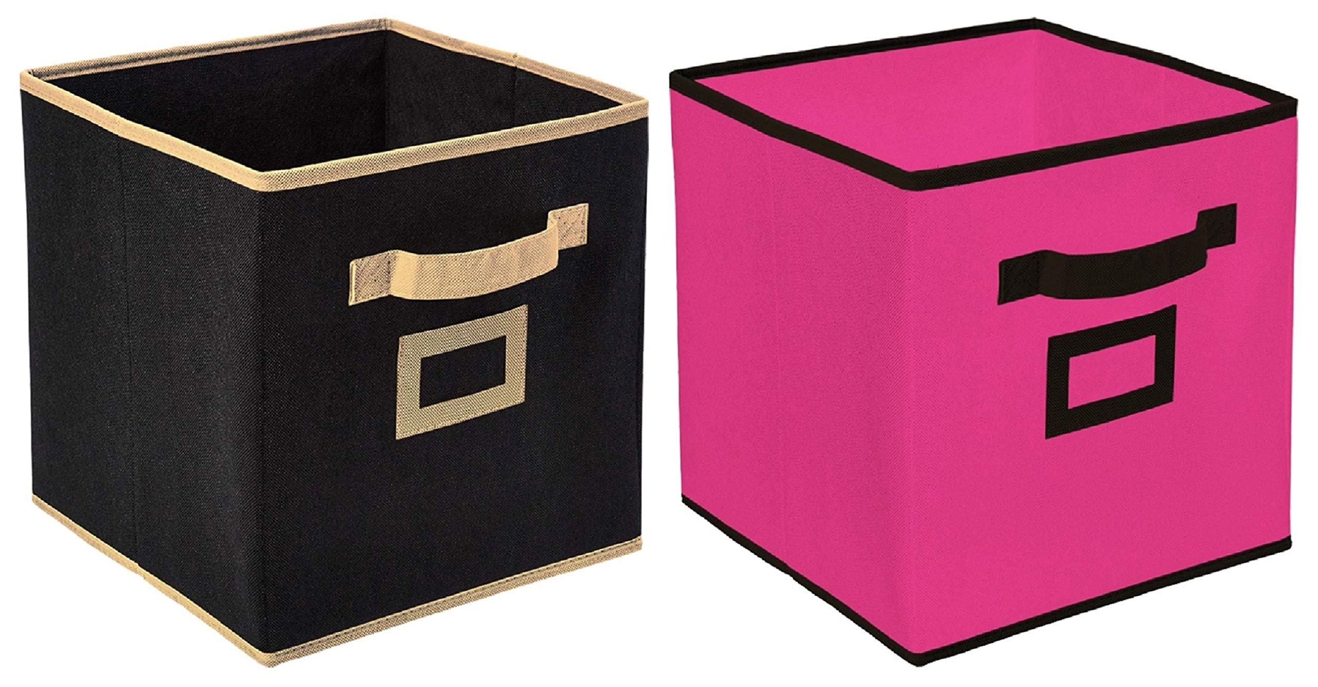 Kuber Industries Non Woven 2 Pieces Small Foldable Storage Organiser Cubes/Boxes (Black & Pink)  Ctgtc35166