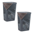 Mind Reader 60L Slim Laundry Hamper, Clothes Basket, Lid, Ventilated, Plastic, 17.25''L x 13.75''W x 23.5''H, Set of 2, Gray