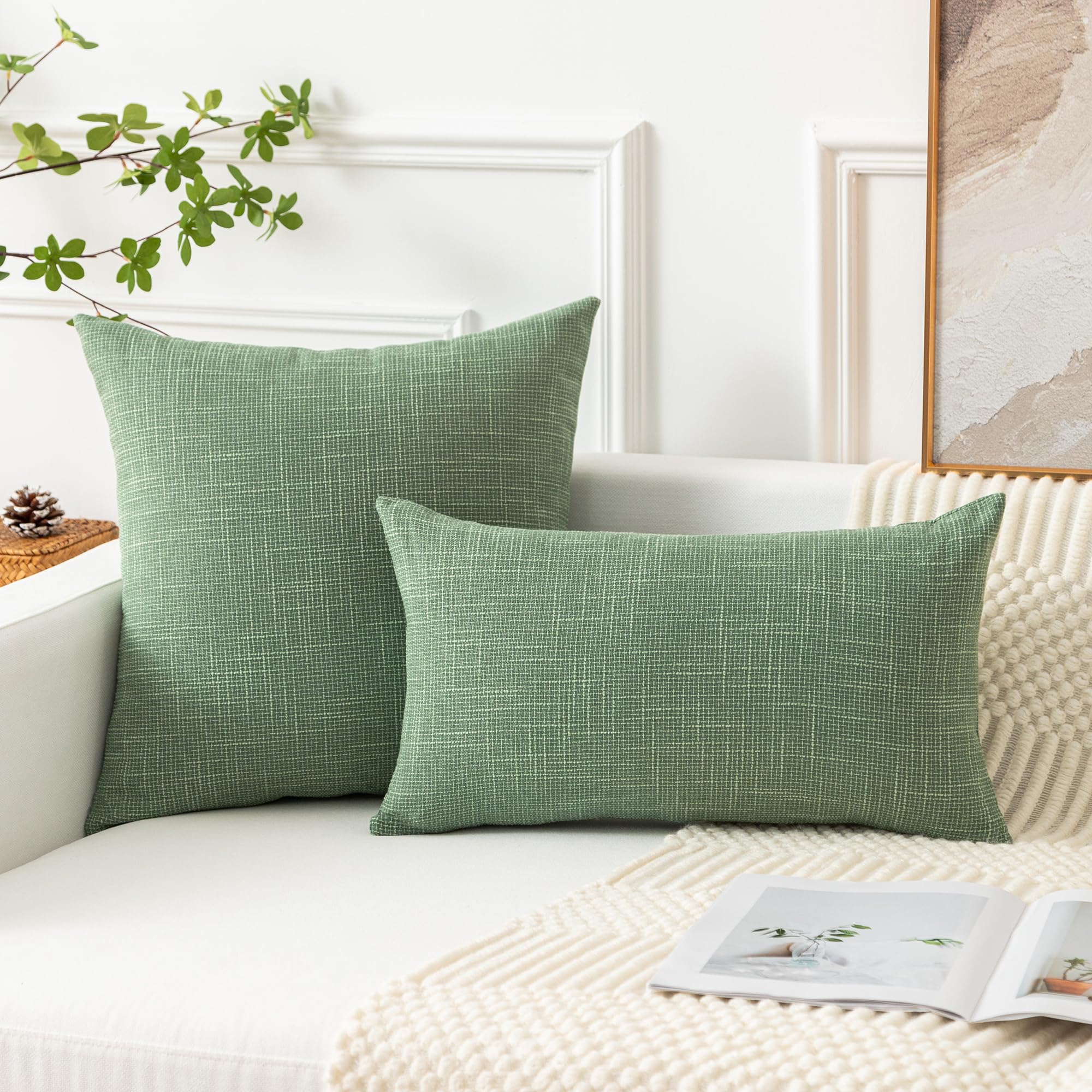Kevin Textile Set Of 2 Sage Green Pillow Covers 18 X 18 Inch Spring Farmhouse Boho Decorative Throw Pillow Covers Linen Cushion Covers For Sofa Couch Décor