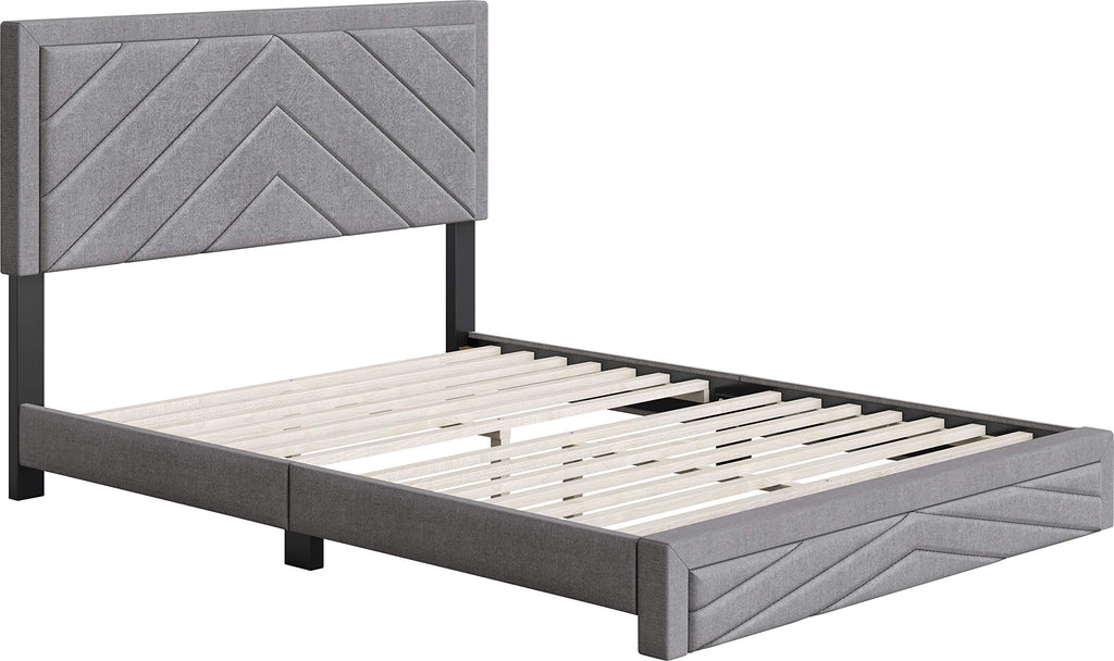 Boyd Sleep Barcelona Upholstered Platform Bed with Headboard and Durable Mattress Foundation with Strong 14 Wood Slat Supports, No BoxSpring Required: Queen, Gray