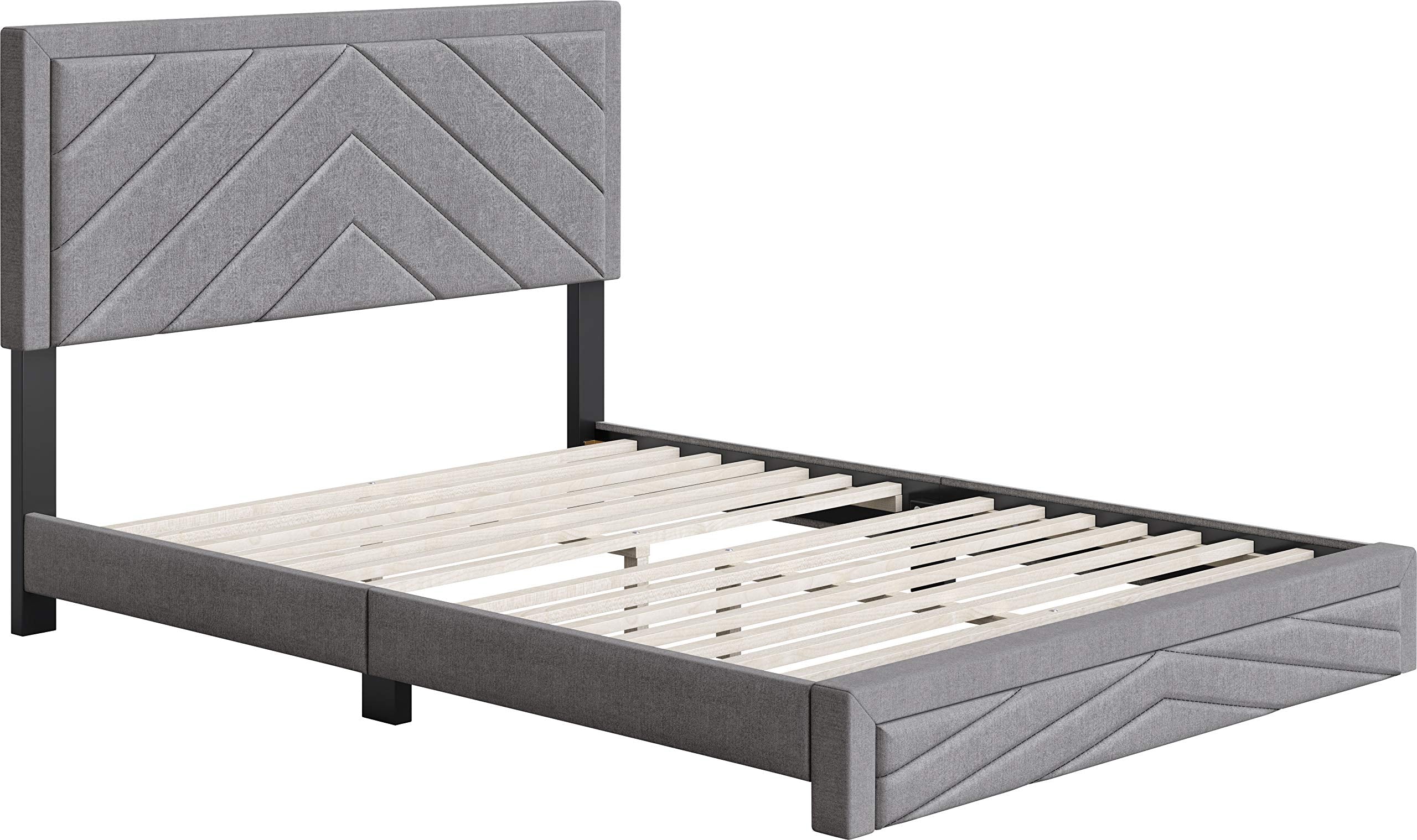 Boyd Sleep Barcelona Upholstered Platform Bed with Headboard and Durable Mattress Foundation with Strong 14 Wood Slat Supports, No BoxSpring Required: Queen, Gray