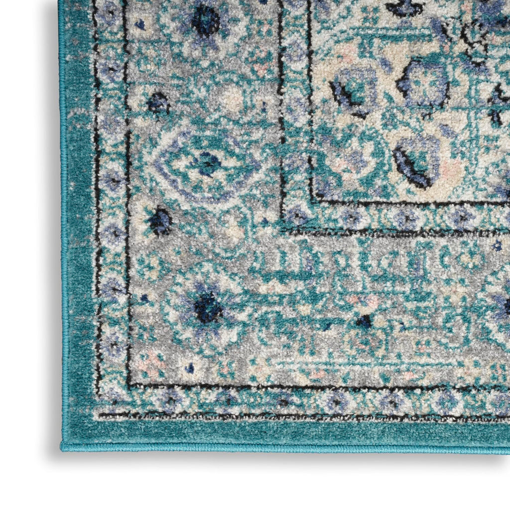 Nourison Passion Bohemian Turquoise Grey 2'2'' X 10' Area-Rug, Easy-Cleaning, Non Shedding, Bed Room, Living Room, Dining Room,