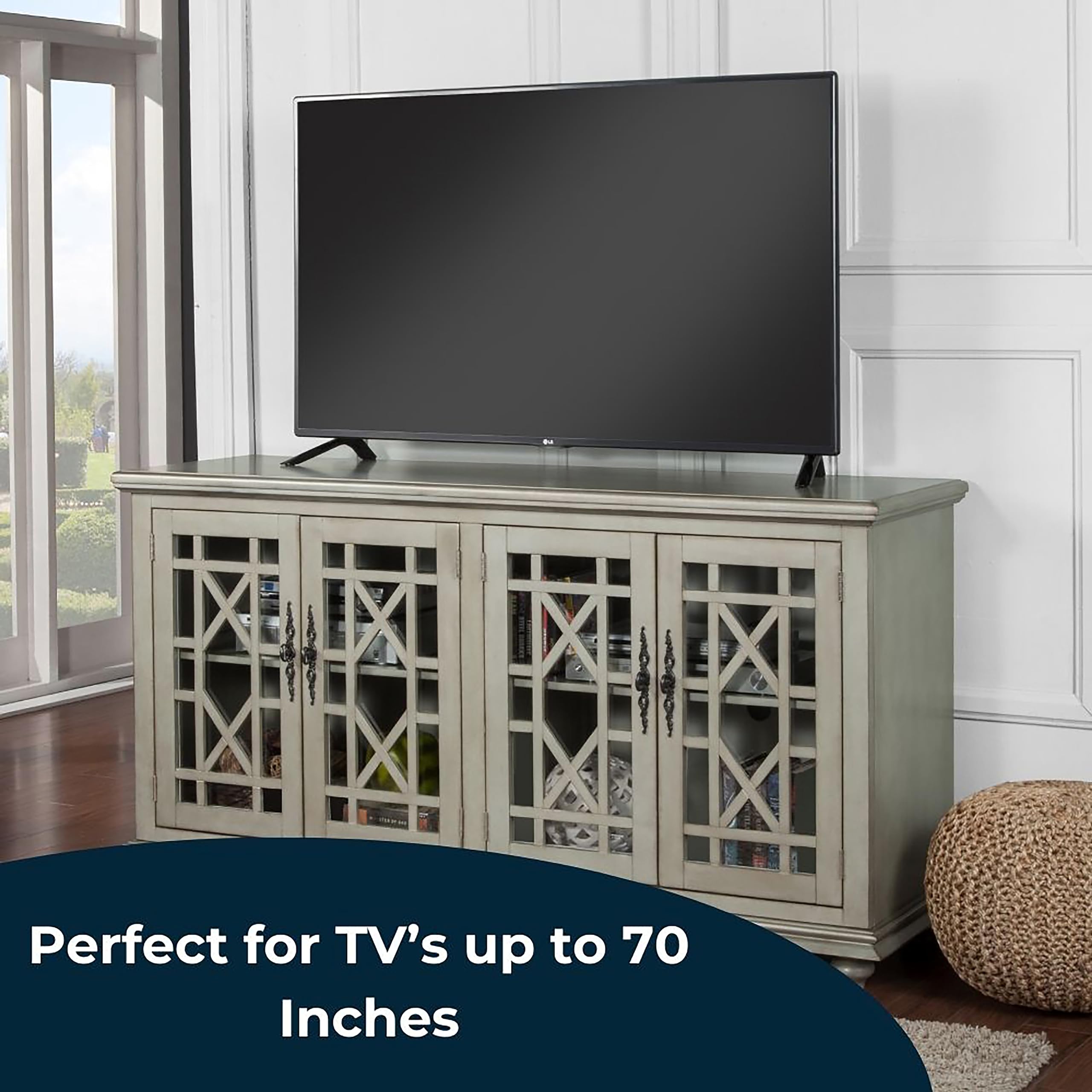 Martin Svensson Home Marche 63&quot; Tv Stand - Antique Silver - Versatile Multi-Use Design - With Two Large Cabinets For Storage