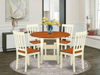 East West Furniture SUAN5-BMK-W 5 Piece Modern Dining Table Set Includes a Round Wooden Table with Dropleaf & Shelves and 4 Dining Room Chairs, 42x42 Inch, Buttermilk & Cherry
