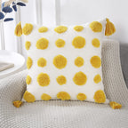 Panod Super Soft Farmhouse Decorative Plush Throw Pillow Covers 22 X 22 Yellow,Solid Pom Pom Tufted With Tassels Modern Accent B